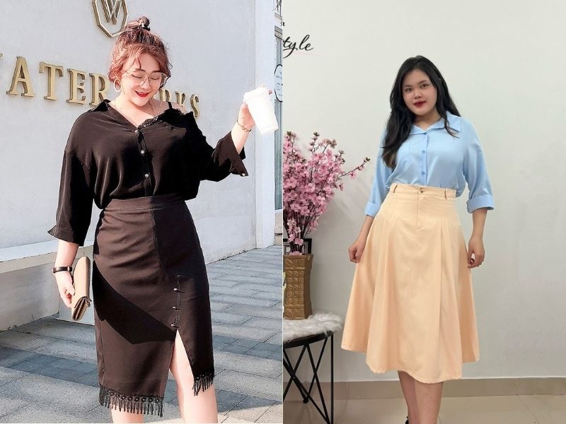 phối chân váy dài cho người mập