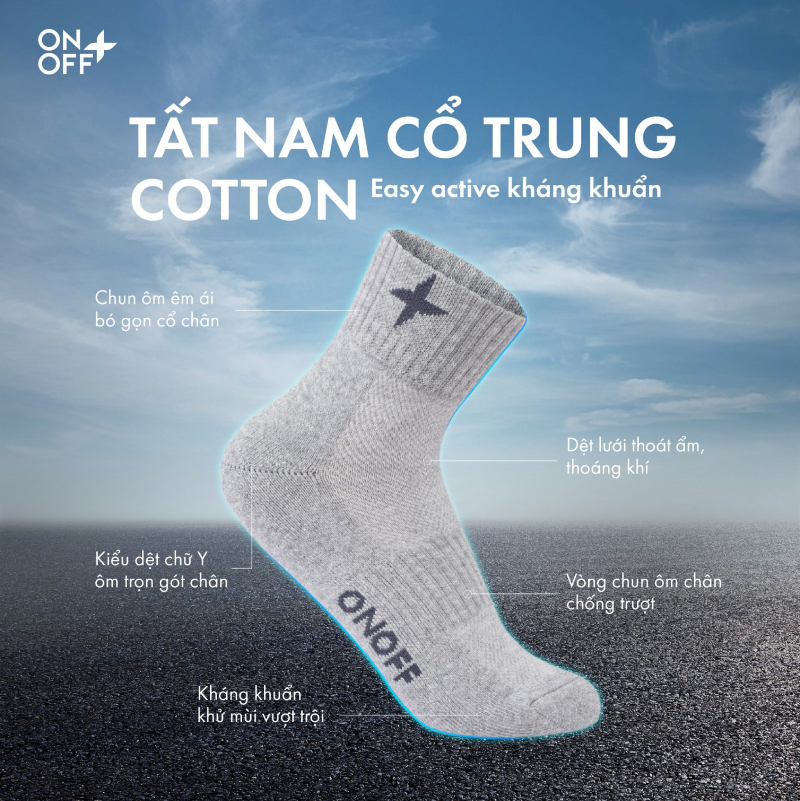 Tất nam cổ trung Cotton Easy Active kháng khuẩn