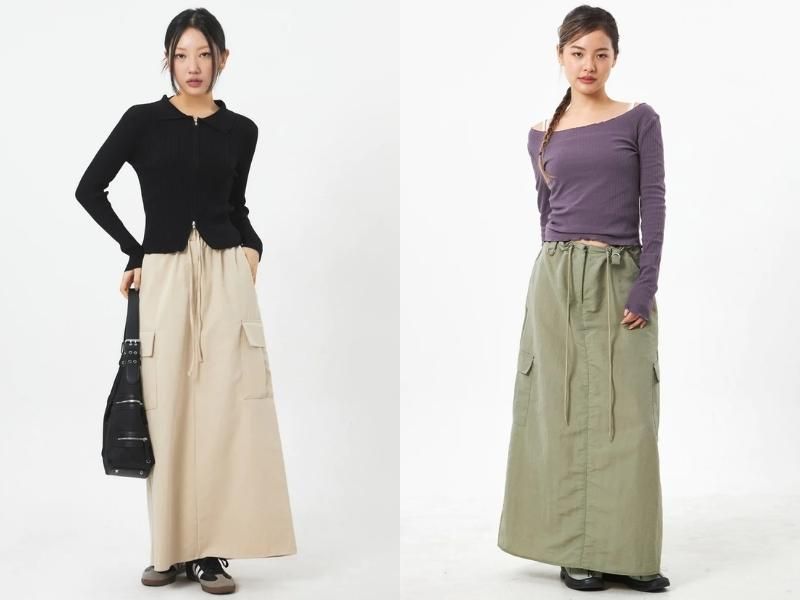 cách phối đồ với chân váy dài mùa đông