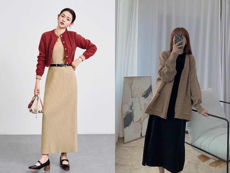 cách phối đồ với chân váy dài mùa đông
