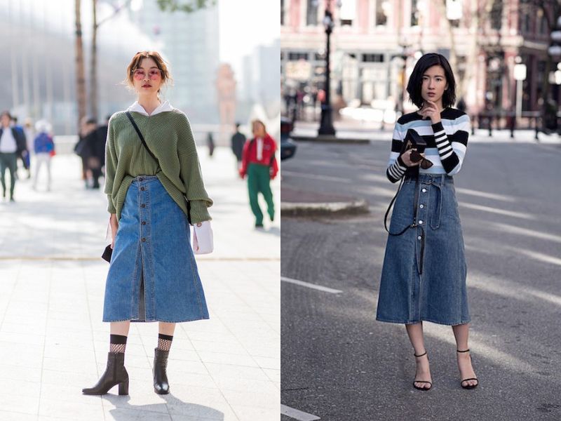 cách phối đồ với chân váy dài mùa đông