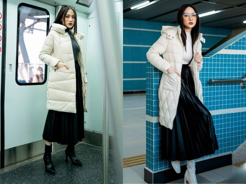 cách phối đồ với chân váy dài mùa đông