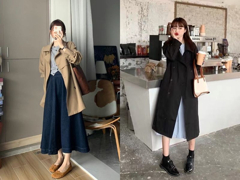chân váy dài mặc với áo gì mùa đông