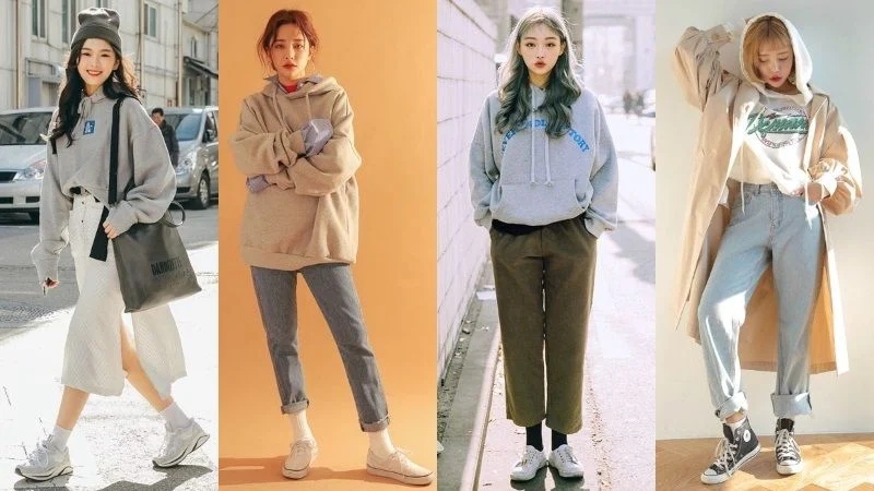 phối hoodie với quần ống suông