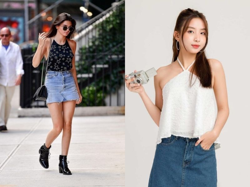 phối đồ với chân váy jean chữ a ngắn