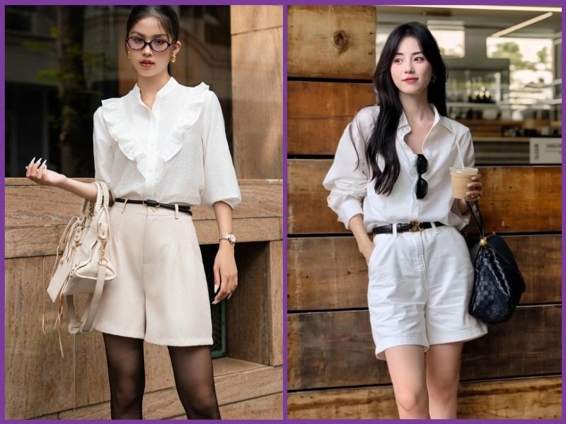 cách phối đồ với áo sơ mi trắng nữ