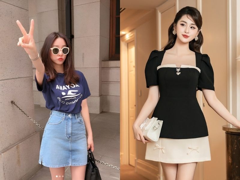 chọn áo phù hợp với chân váy chữ a ngắn