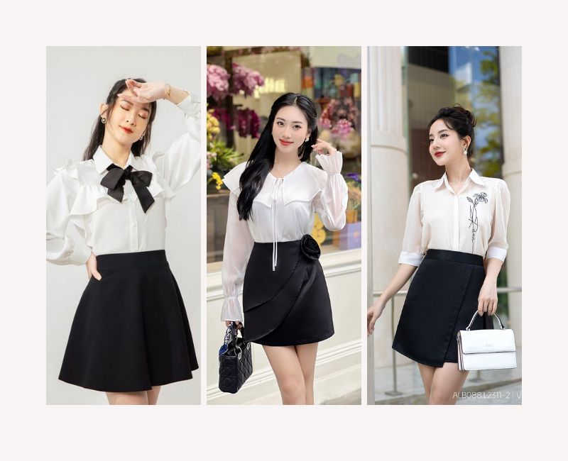 phối chân váy chữ a với áo sơ mi