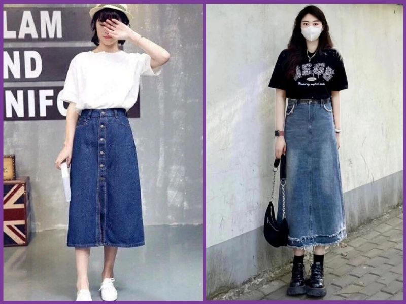 phối đồ với chân váy dài chữ A