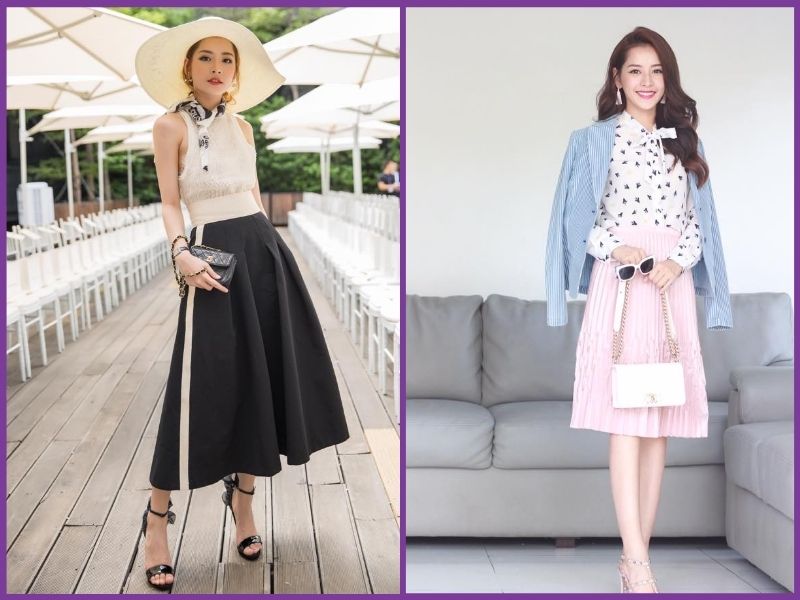 phối đồ với chân váy dài chữ A