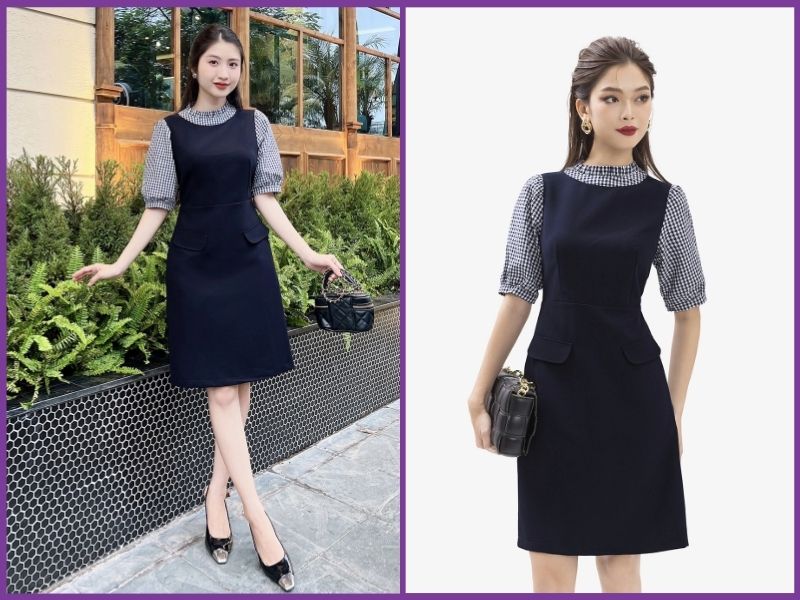 phối váy chữ A cho người béo bụng
