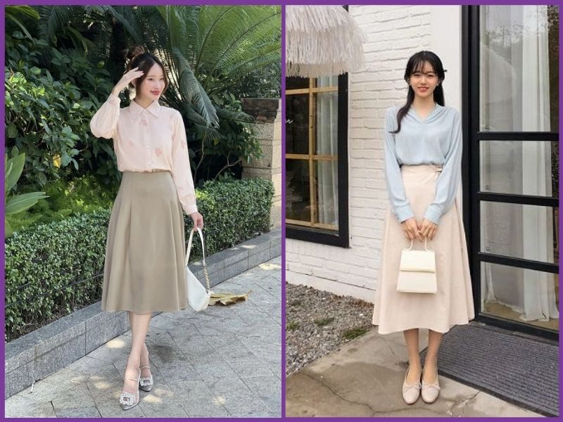 phối váy chữ A cho người béo bụng