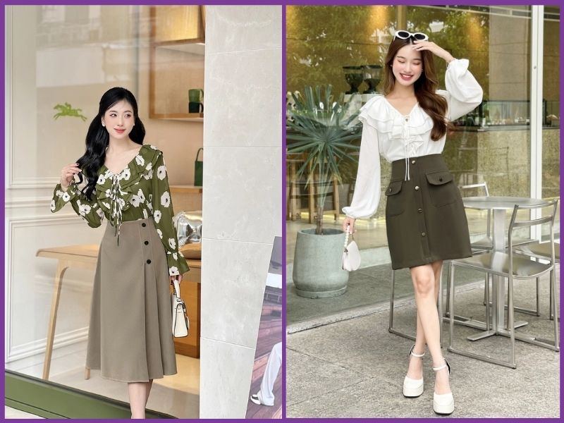phối váy chữ A cho người béo bụng