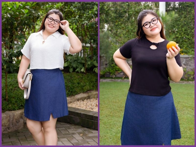 phối váy chữ A cho người béo bụng