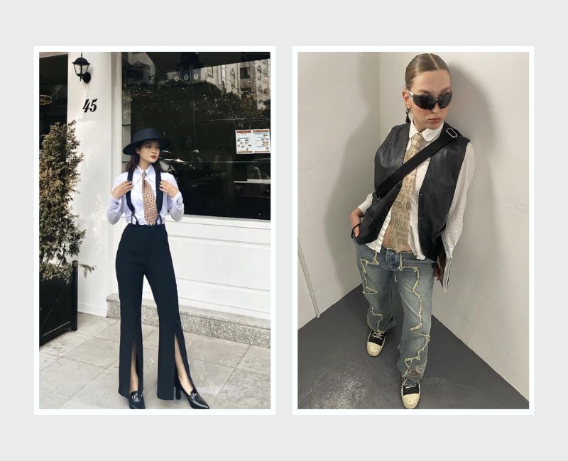 phối cà vạt theo style vintage