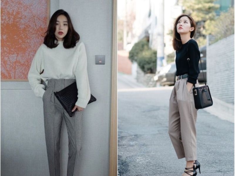 mix áo len ôm và quần baggy