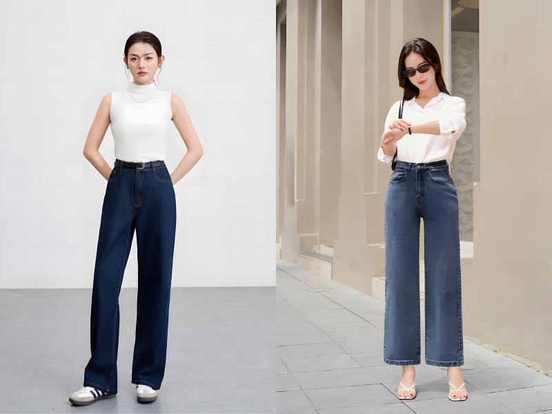 quần jean ống suông mặc với áo gì