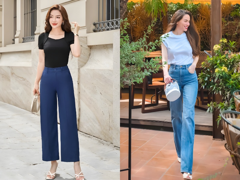 phối đồ với quần bò ống rộng