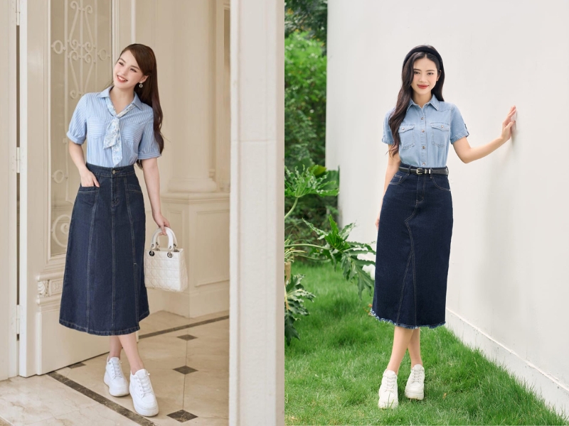 chân váy dài kết hợp với giày gì váy dài qua gối nên mang giày gì
