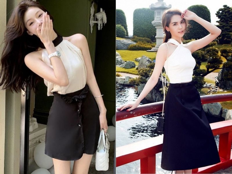 chân váy đen mặc với áo gì
