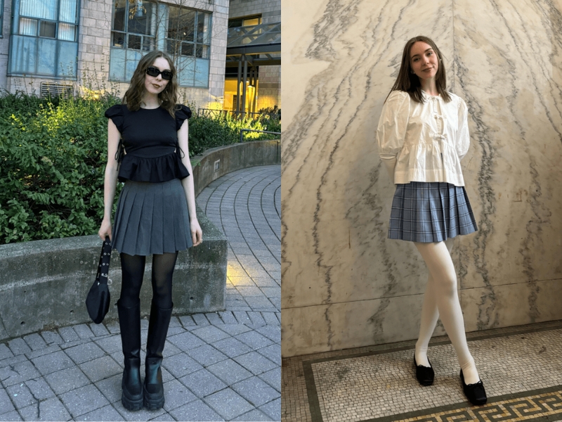 chân váy ngắn xếp ly kết hợp với áo gì mặc áo peplum cho nữ béo