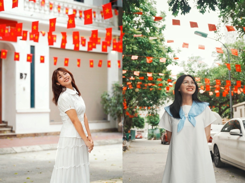 chụp ảnh cầm cờ tổ quốc