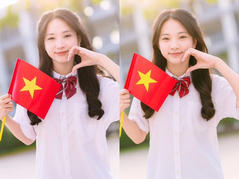 chụp ảnh với lá cờ việt nam