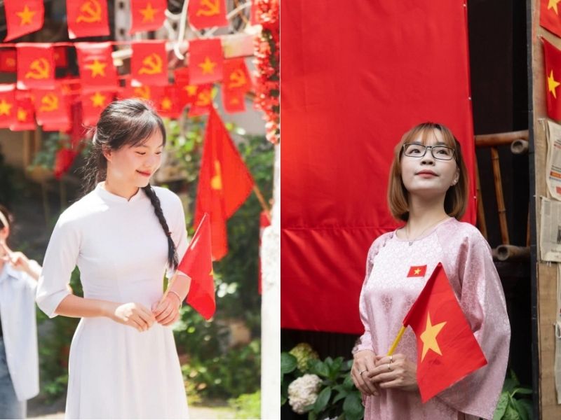 chụp ảnh cùng cờ tổ quốc
