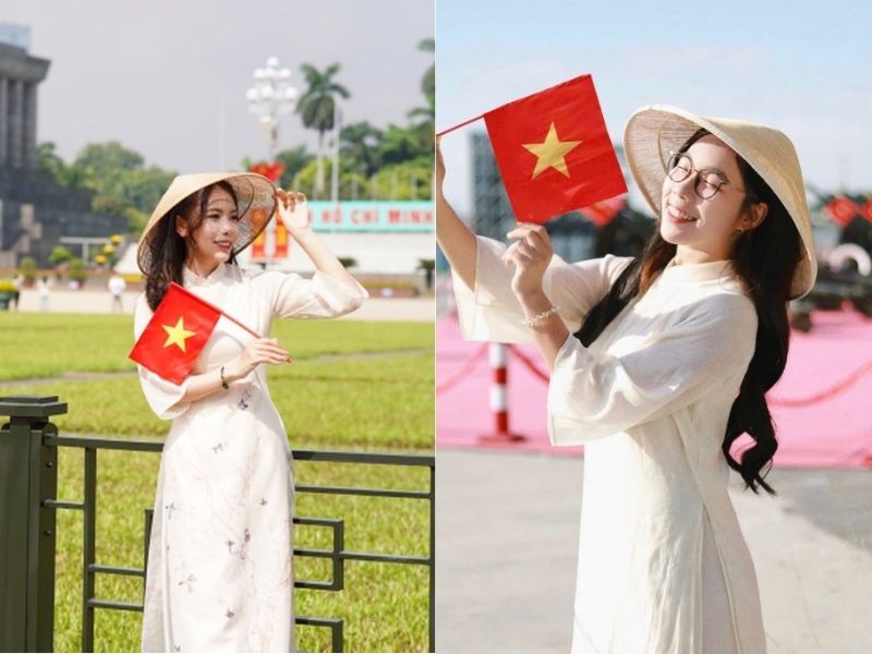 chụp ảnh với lá cờ việt nam