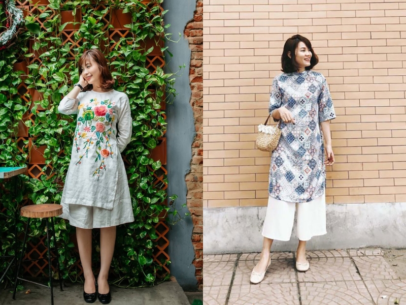 mặc áo dài đi giày búp bê mặc áo dài đi giày búp bê