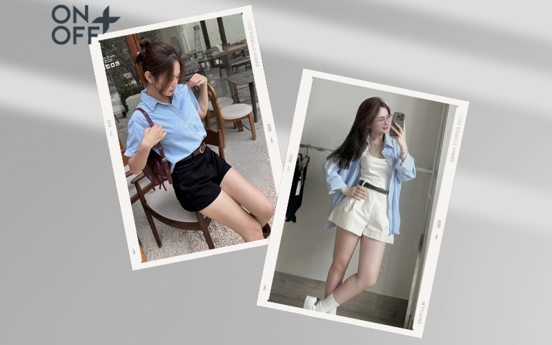 cách phối quần short với áo sơ mi nữ
