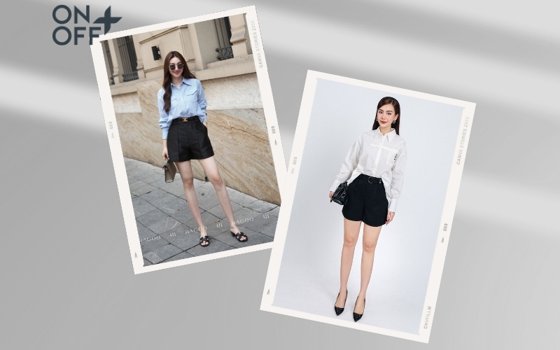 kết hợp quần short và áo sơ mi nữ