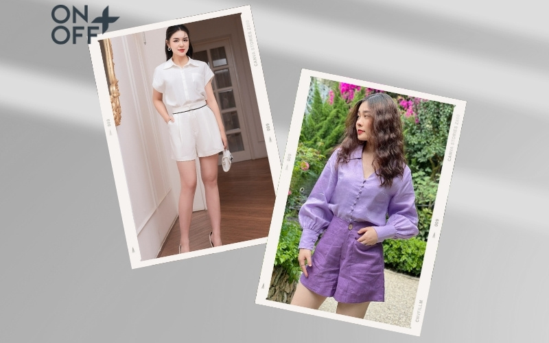 phối áo sơ mi với quần short nữ
