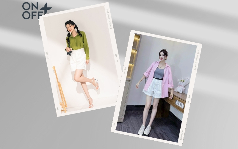 áo sơ mi kết hợp với quần short nữ