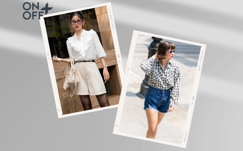 kết hợp quần short và áo sơ mi nữ