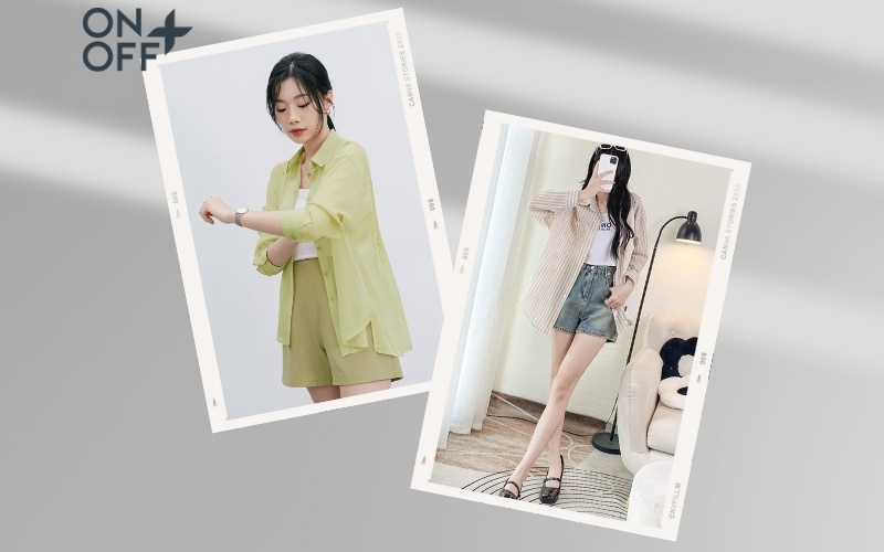 phối áo sơ mi với quần short nữ