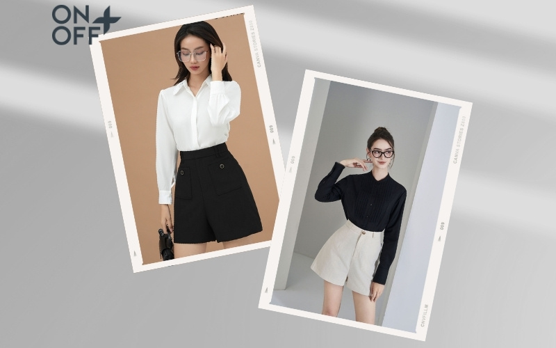 phối áo sơ mi với quần short nữ
