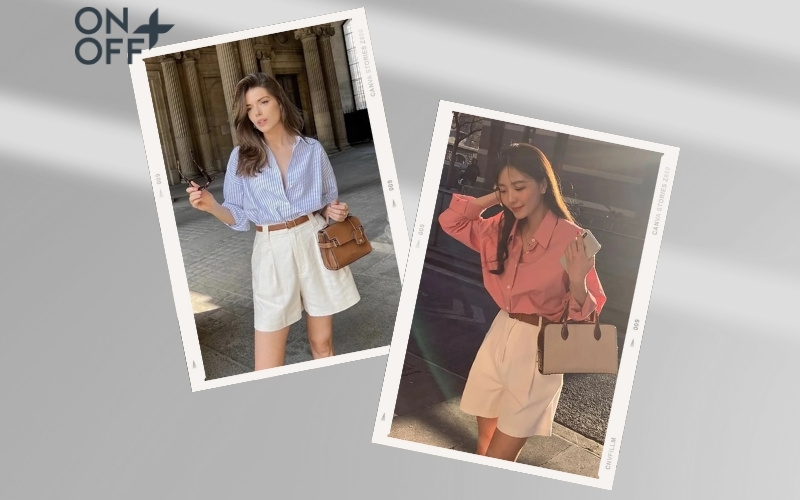 kết hợp quần short và áo sơ mi nữ