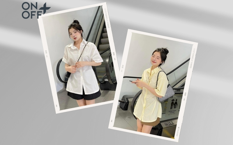 áo sơ mi kết hợp với quần short nữ