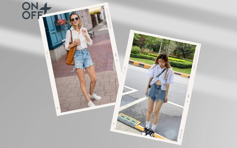 phối áo sơ mi với quần short nữ