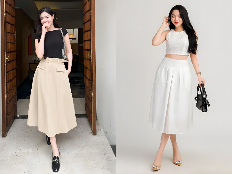 chân váy dài có hợp với người lùn