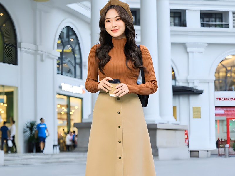 chân váy chữ a dáng dài