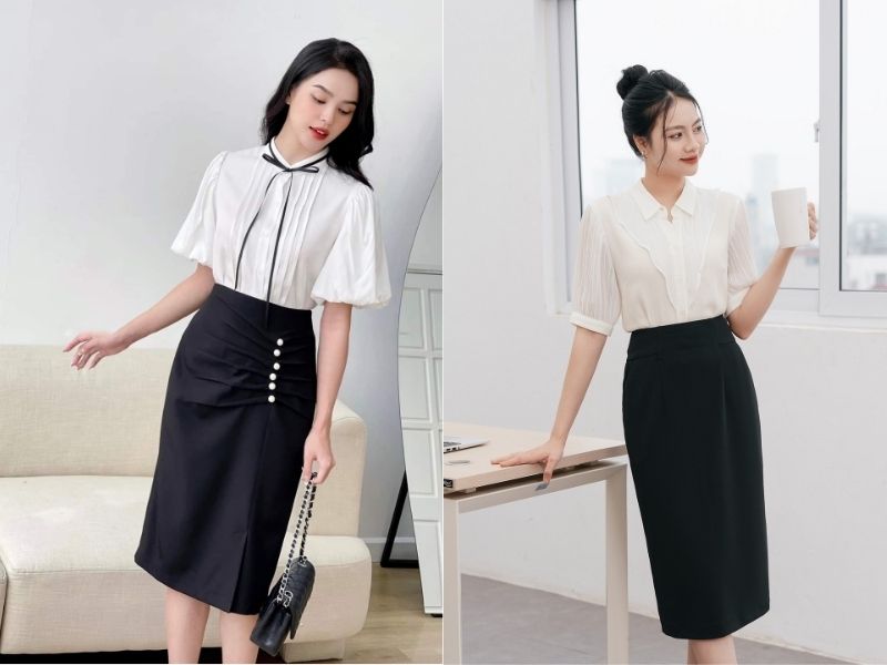 mix chân váy dài cho người lùn