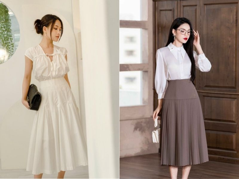 mix chân váy dài cho người lùn