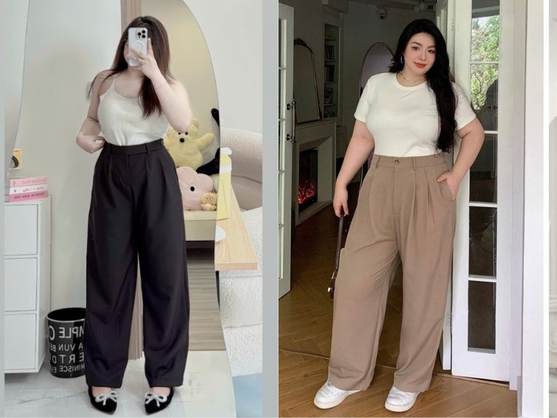 cách phối đồ với quần ống suông cho người mập