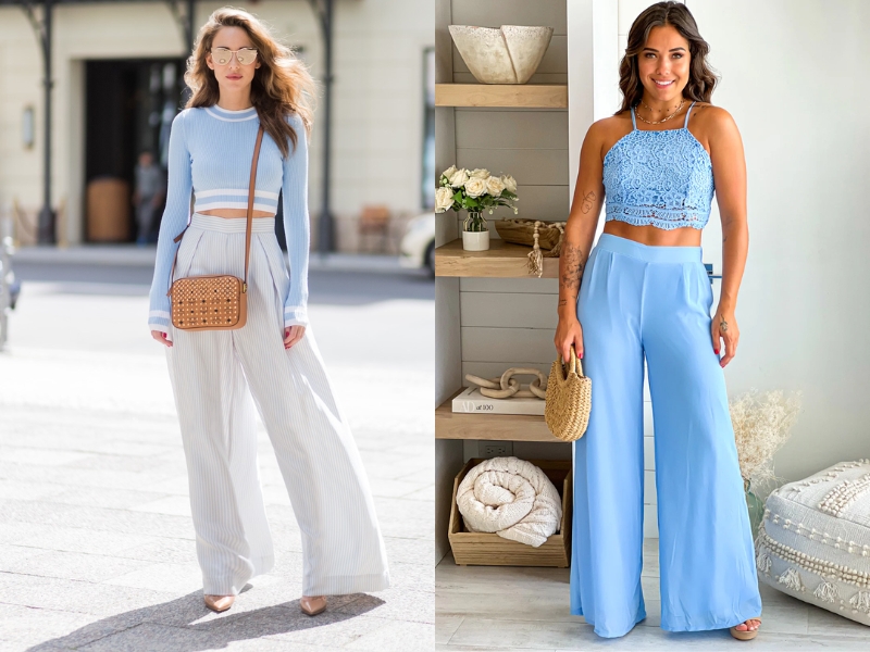 mặc áo croptop và quần tây ống rộng