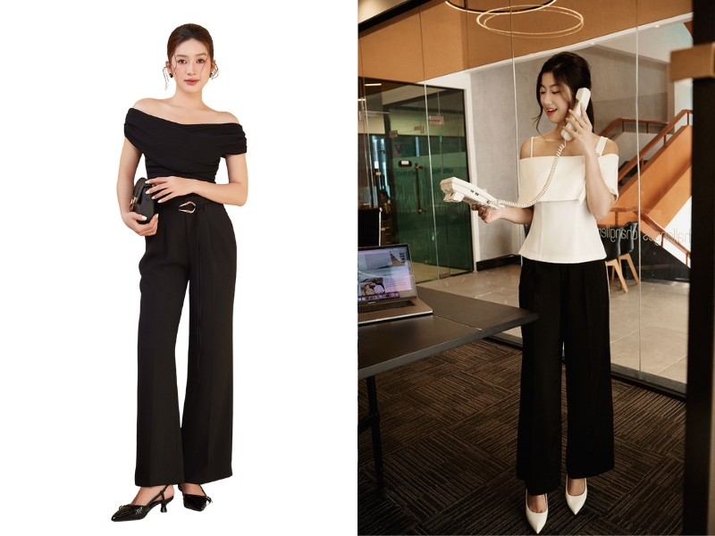 quần tây ống suông phối với áo gì