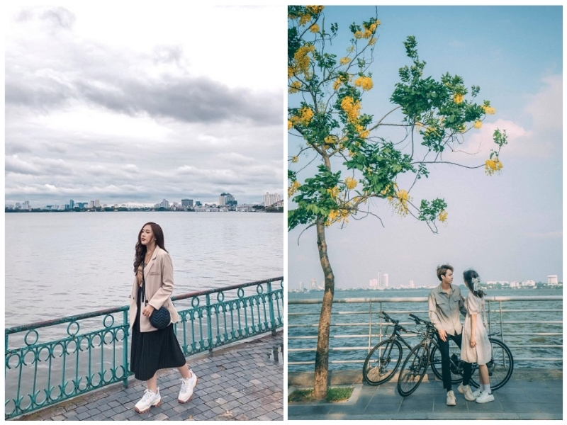 chụp ảnh mùa thu tại hồ tây