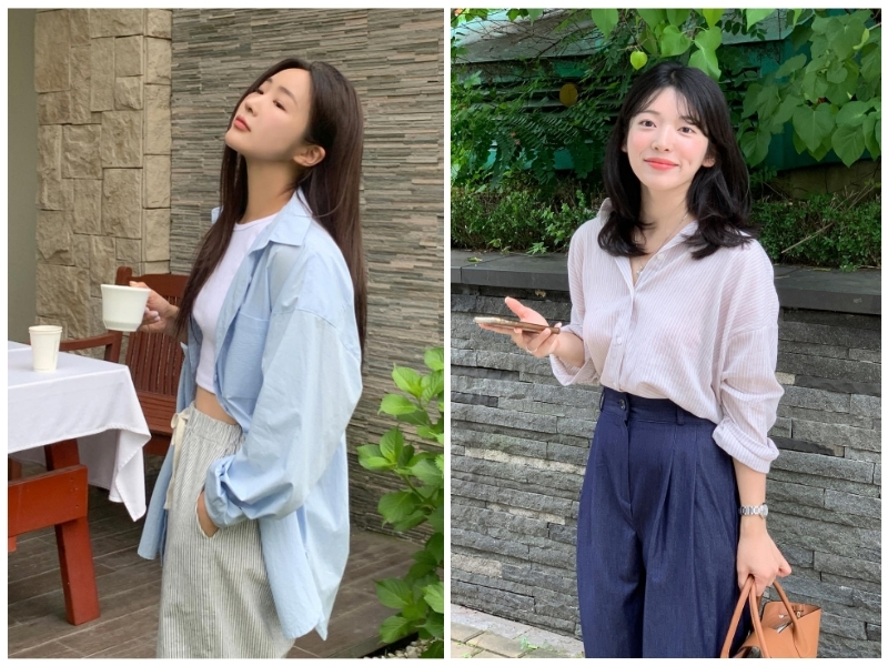 kết hợp áo sơ mi và quần ống suông