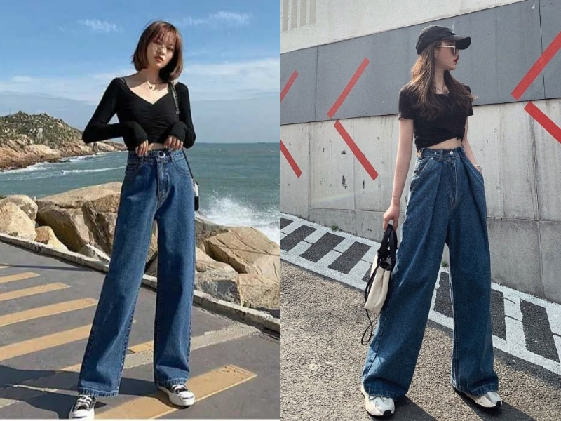cách phối đồ với quần jean ống rộng
